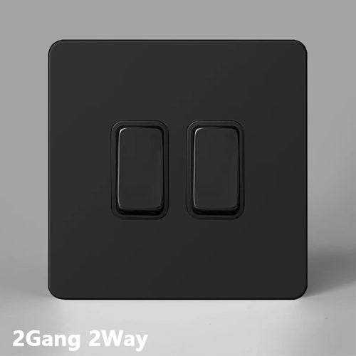 Interrupteur double 2 voies en acier noir mat bords arrondis