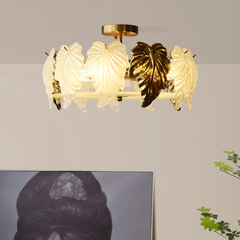 plafonnier led design vintage français en forme de feuilles de verre