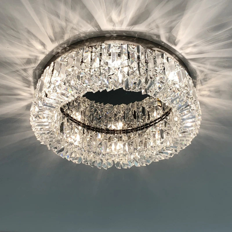 lustre en cristal moderne doré argenté à led pour décoration intérieure
