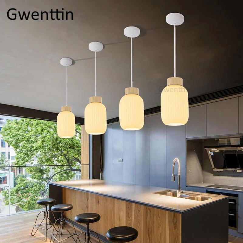 suspension en bois et verre style nordique moderne décoratif intérieur