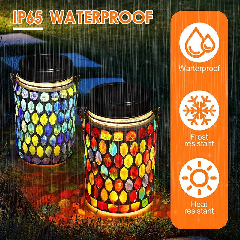 lanterne solaire décorative pour jardin en mosaïque