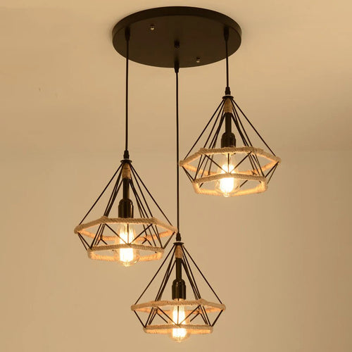 lustre industriel vintage en corde de chanvre pour restaurant