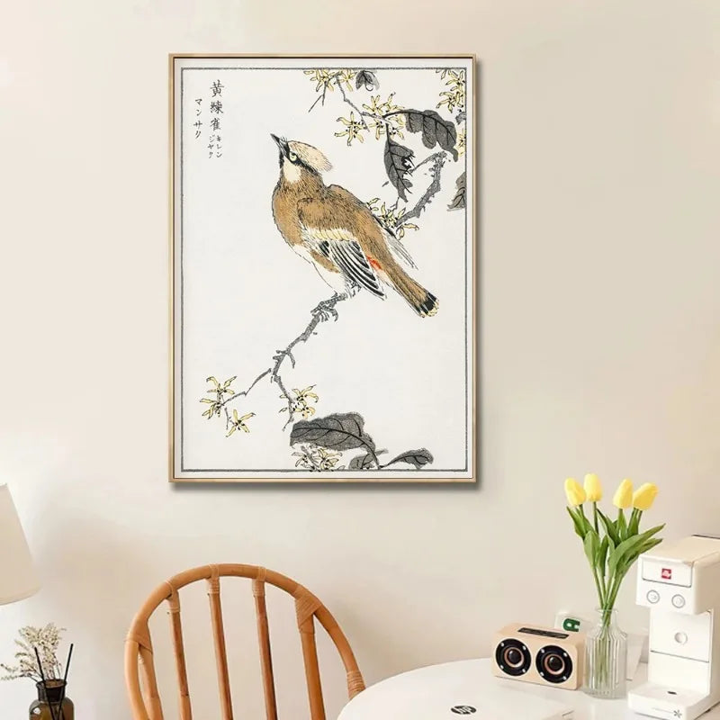 ensemble de 3 affiches oiseaux vintage japonais sur branches