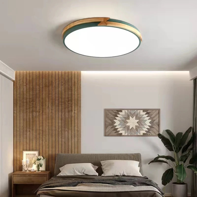 plafonnier led ultra-mince à intensité variable en bois