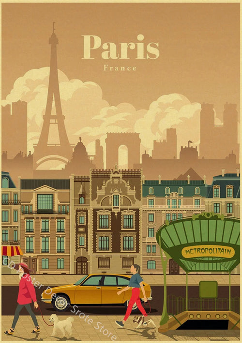 affiche rétro des villes du monde pour décoration murale