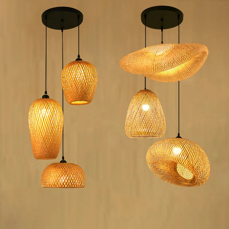 lustre style chinois fait main en bambou tissage pastoral vintage