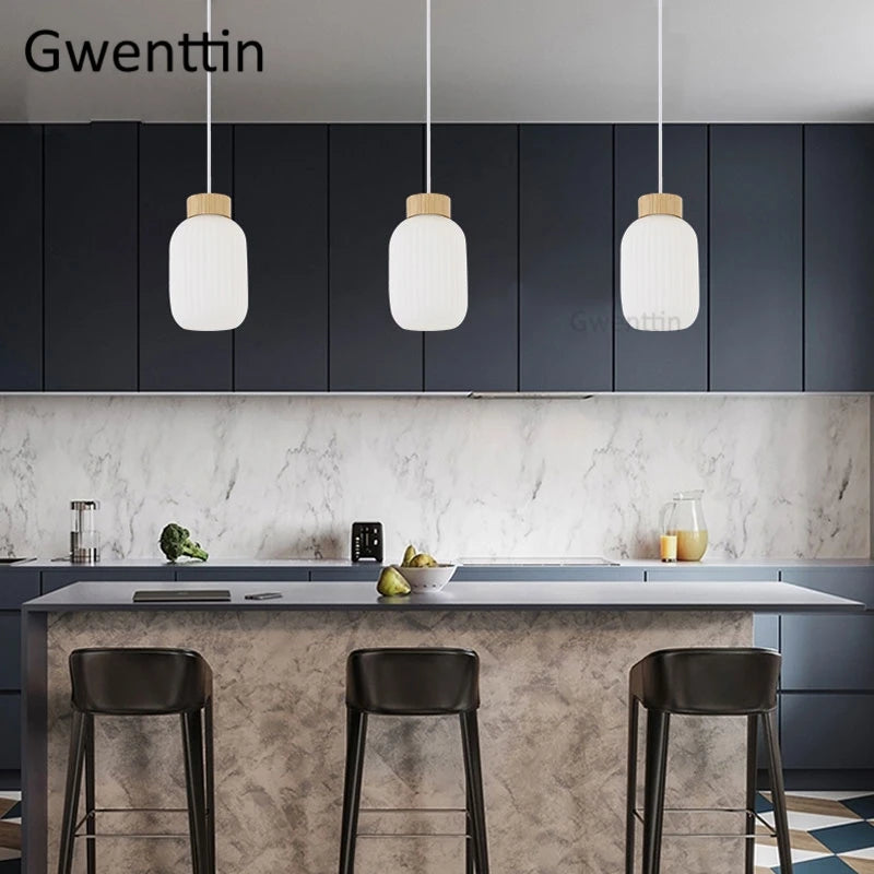 suspension en bois et verre style nordique moderne décoratif intérieur