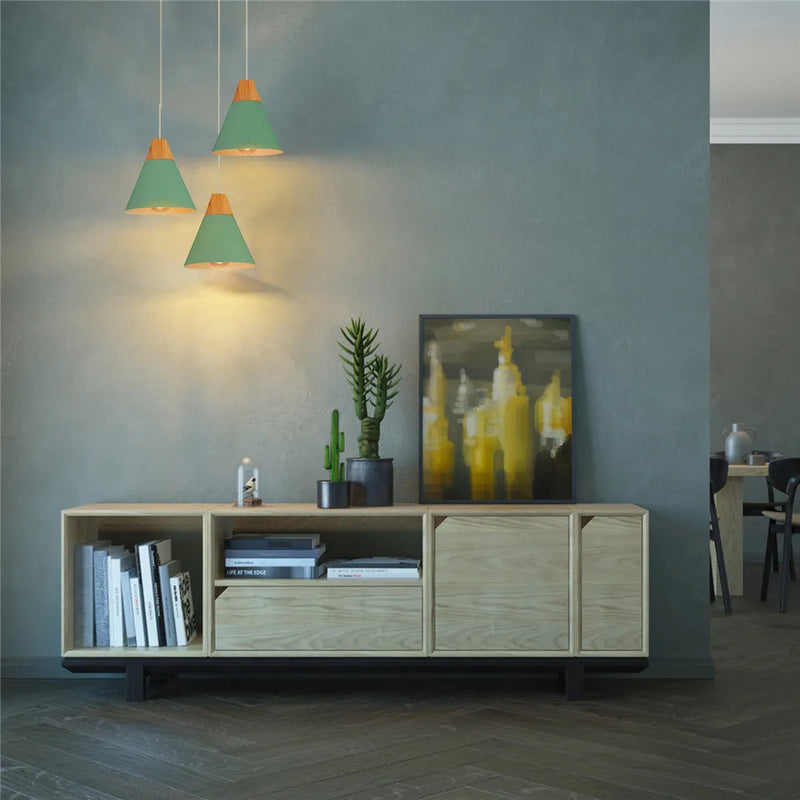 Suspension nordique verte en bois et métal