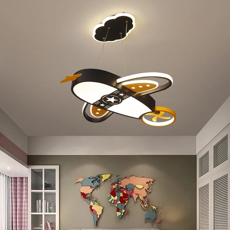 lustre avion moderne pour enfants avec éclairage télécommandé