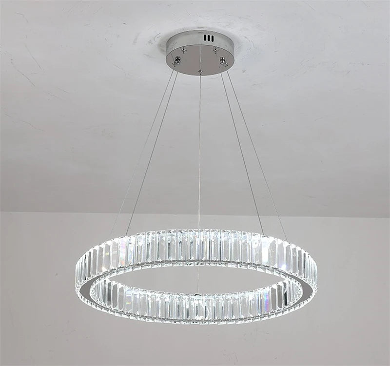 lustre moderne en cristal rond à led avec intensité variable