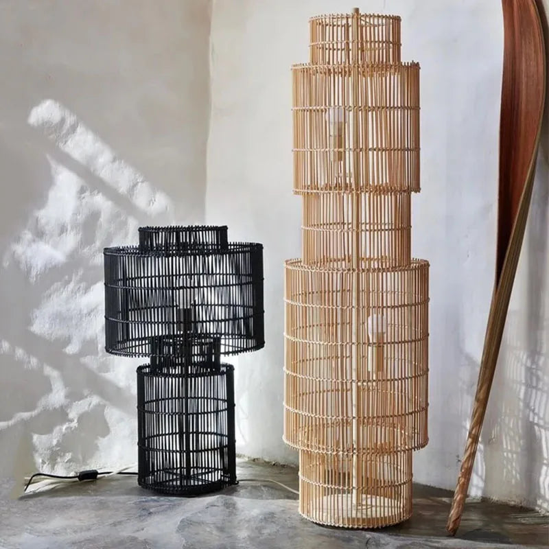Lampadaire nordique en rotin Art déco