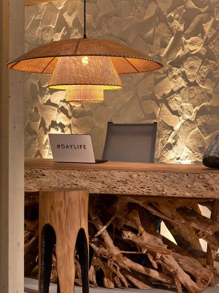 suspension vintage en rotin tissé à la main pour restaurants et hôtels