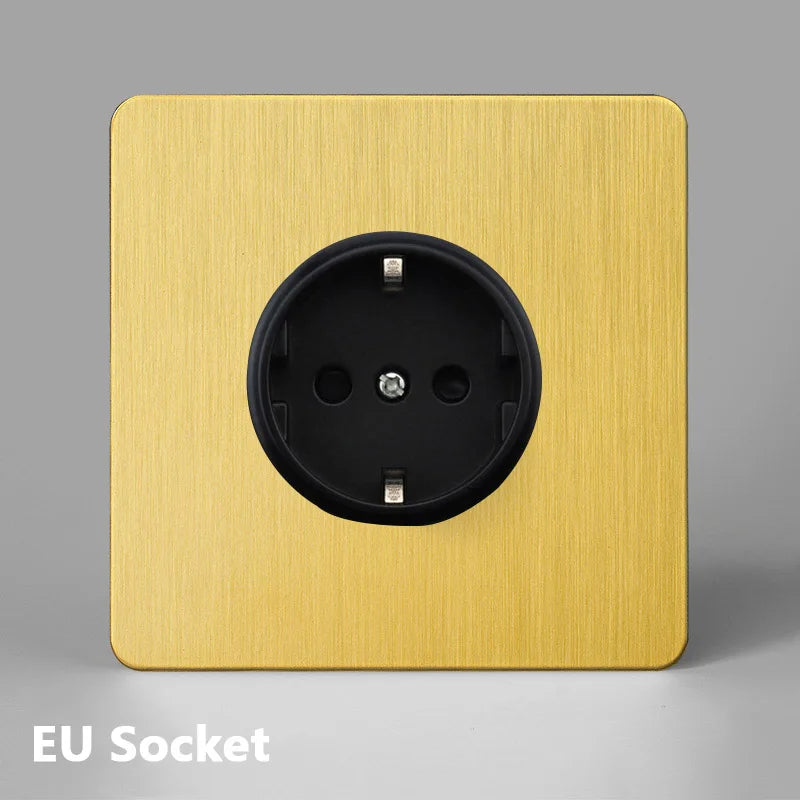 Prise électrique (Europe) en acier doré brossé bords arrondis
