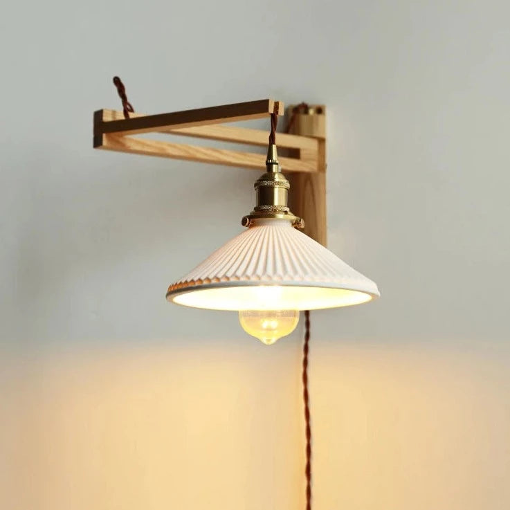 Applique murale japonaise réglable en bois massif