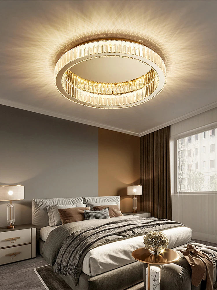 lustre rond en cristal dimmable led de luxe