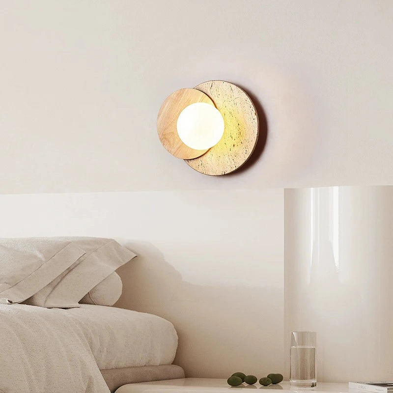 Applique murale design ronde Led Style pierre couleur crème