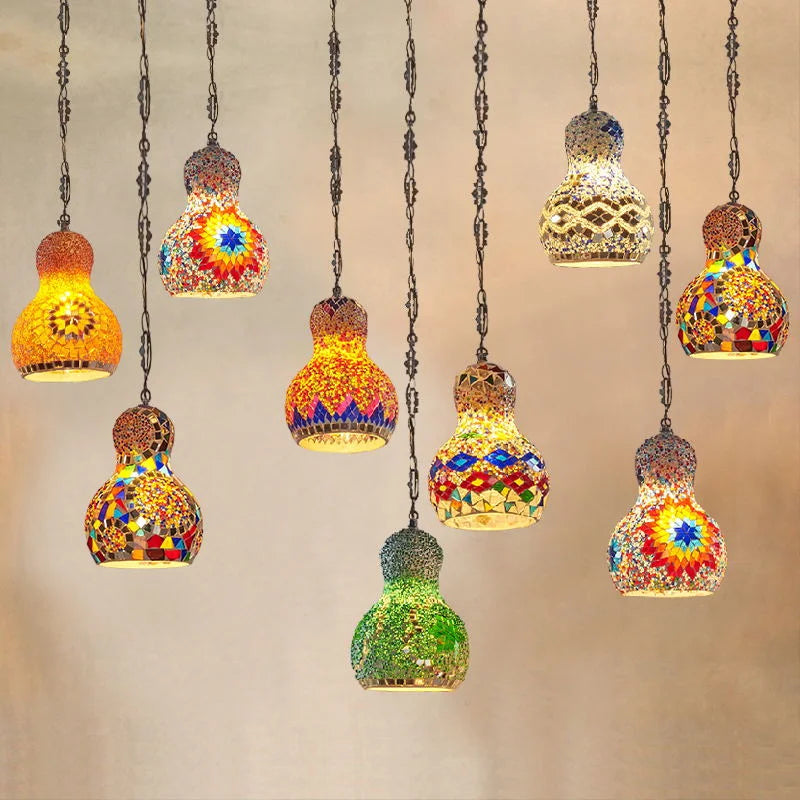lustre en mosaïque turque fait main style art déco romantique en verre coloré
