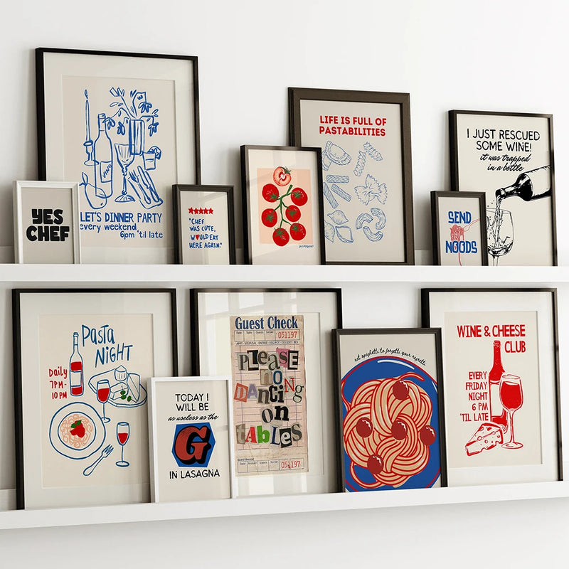 ensemble mural rétro affiche d'art chariot bar décoration esthétique