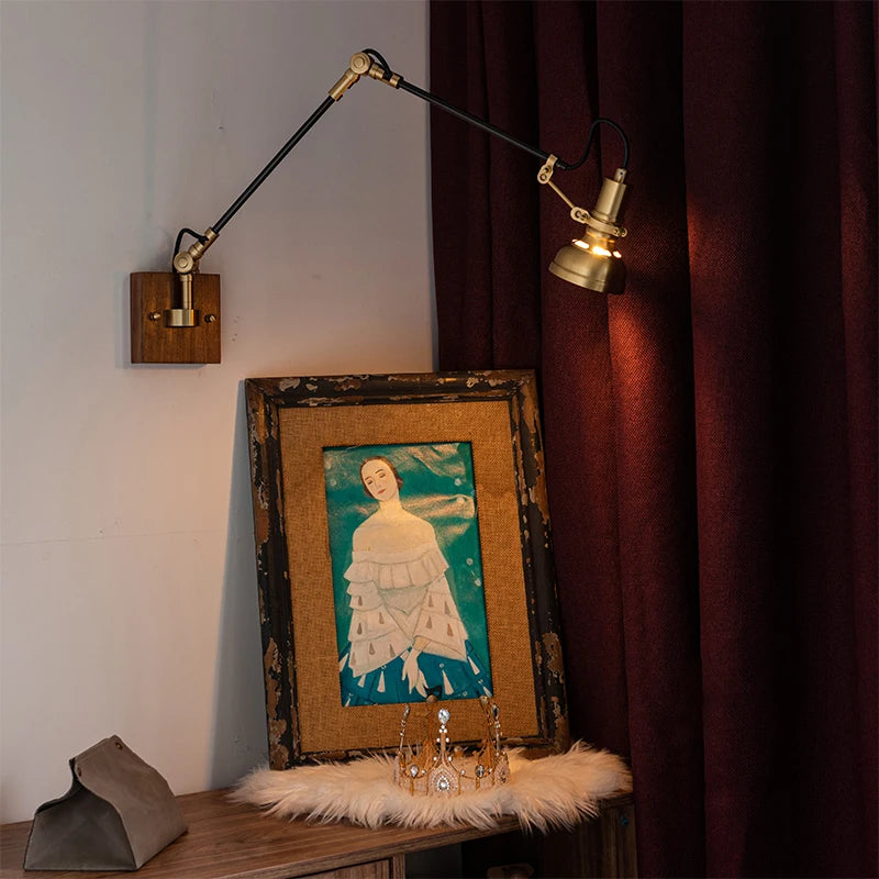 applique murale nordique rétro en cuivre avec bras oscillant réglable