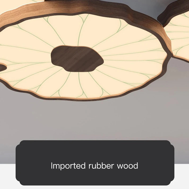plafonnier moderne design feuille lotus en bois avec lumière led
