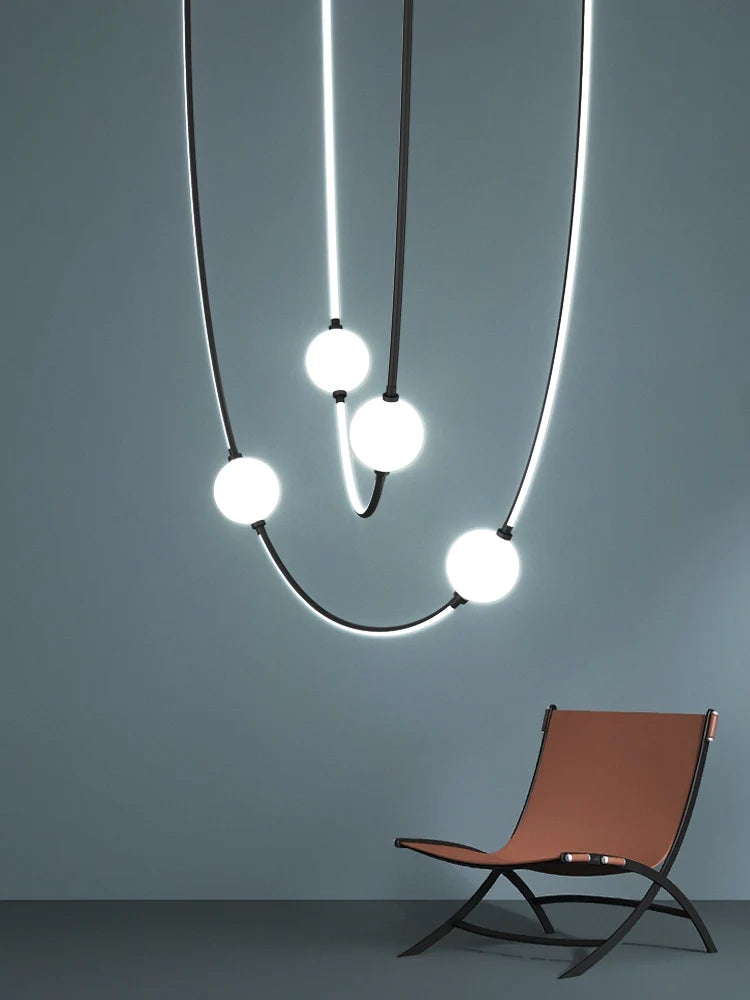 lustre moderne nordique lumineux à ligne incurvée intérieur extérieur