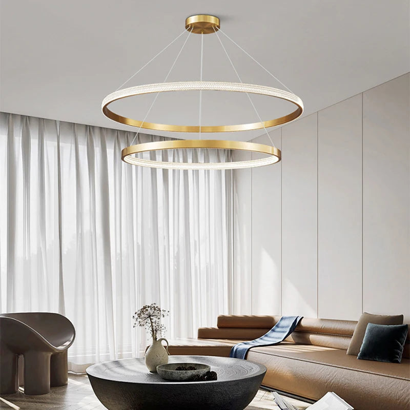lustre à anneaux en cuivre réglable pour