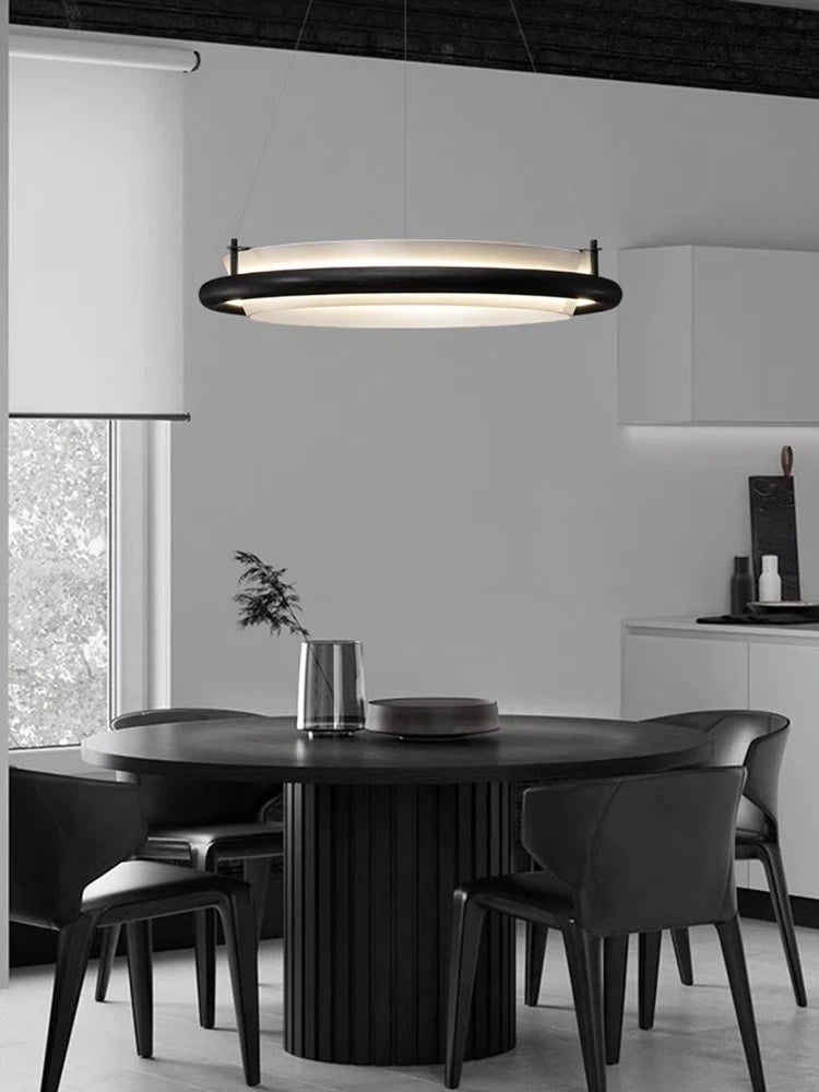 lustre moderne en bois led avec suspension en tissu