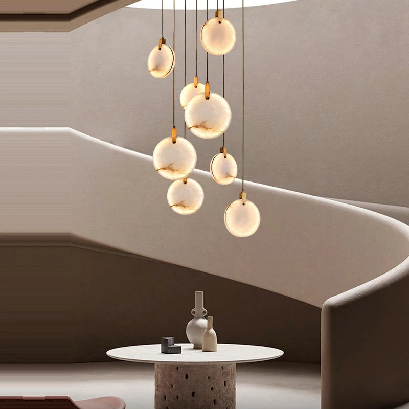 suspension led postmoderne en acier inoxydable et marbre