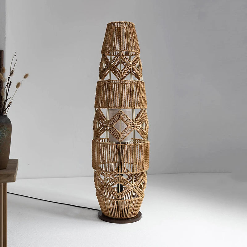 x lampadaires chinois rétro en rotin tissé corde de chanvre lumières faites à la main chambre chevet salon décoratif coin lampe sur pied