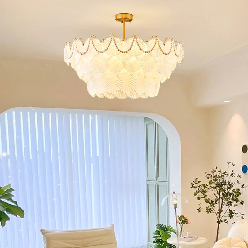 lustre de luxe en forme de coquille en cristal feng shui