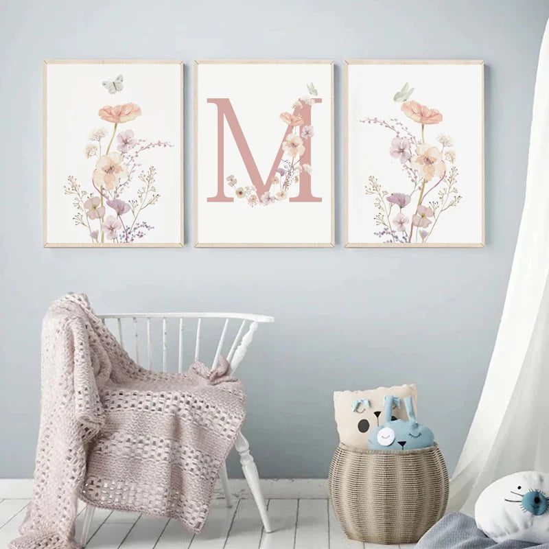 affiche personnalisée fleur sauvage décoration rose pour enfant