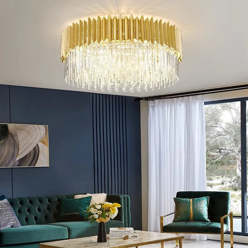 plafonnier led ovales en cristal à intensité variable en or noir