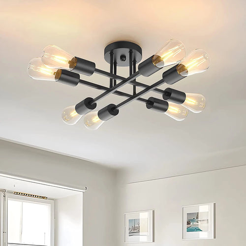 lustre spoutnik postmoderne en fer à tiges multiples pour maison