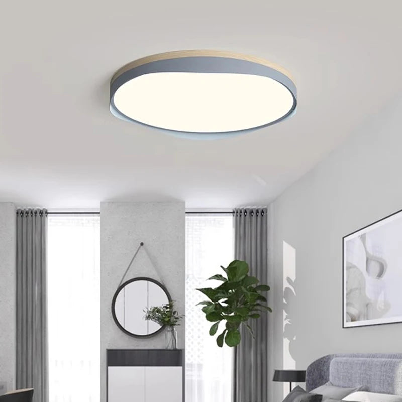 plafonnier moderne à leds circulaire grain de bois éclairage décoratif