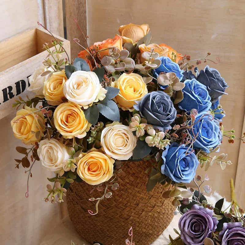 bouquet de roses artificielles en soie pour décoration intérieure