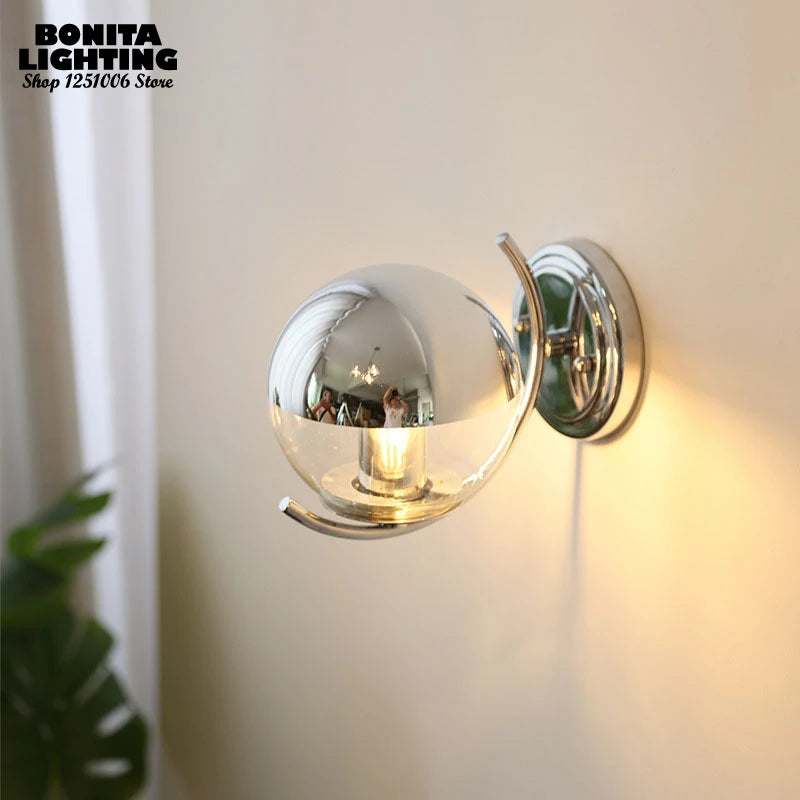 Boule d'espace argent Simple élégant haricots magiques petites appliques appliques murales boule de verre semi-plaqué chromé appliques murales couloir de chambre à coucher
