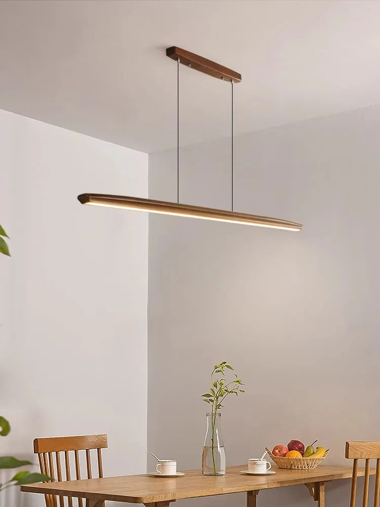 suspension led longue en bois massif moderne