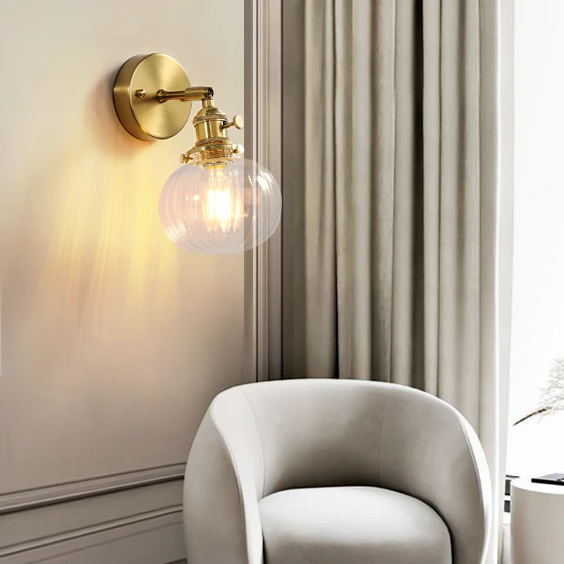 Applique murale nordique en cuivre avec abat-jour en verre créatif led