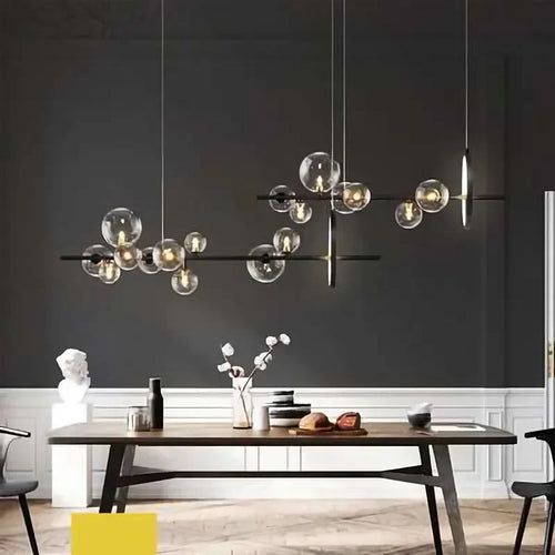 lustre moderne led avec boules de verre suspendues