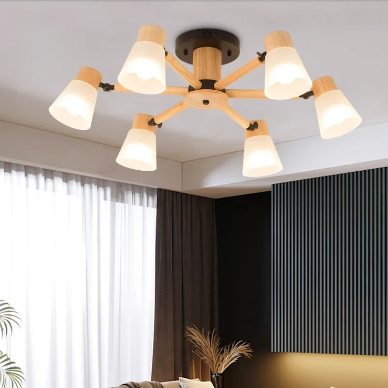 lustre nordique décoratif en verre et bois