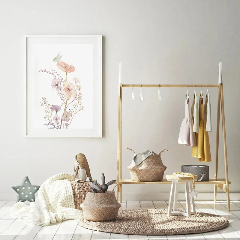 affiche personnalisée fleur sauvage décoration rose pour enfant