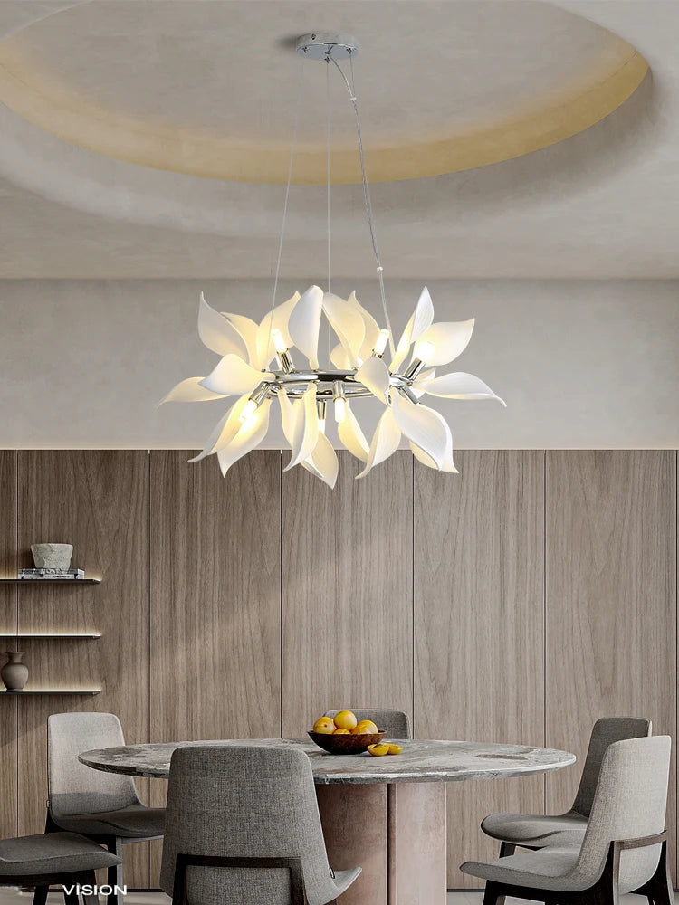 lustre carré en céramique avec pétales de fleurs suspendu