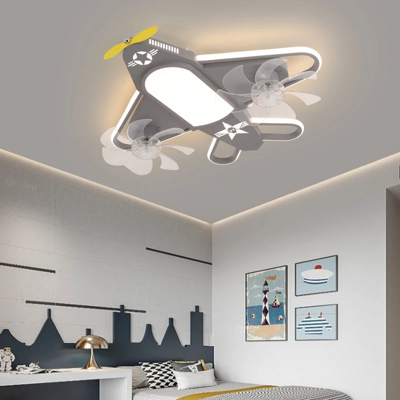 ventilateur de plafond moderne pour enfants avec éclairage led dimmable et déco à distance