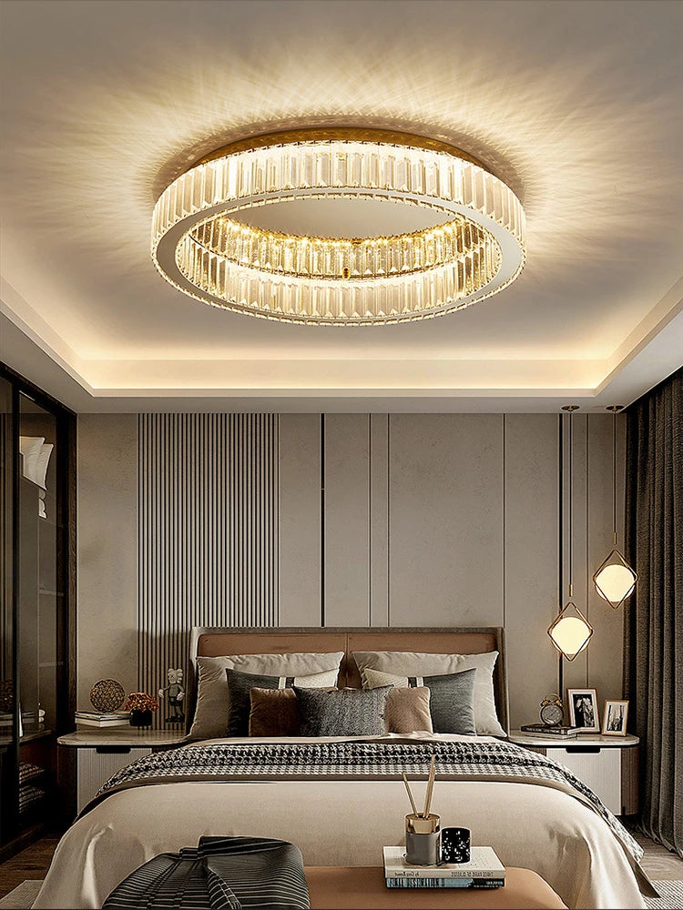 lustre rond en cristal dimmable led de luxe