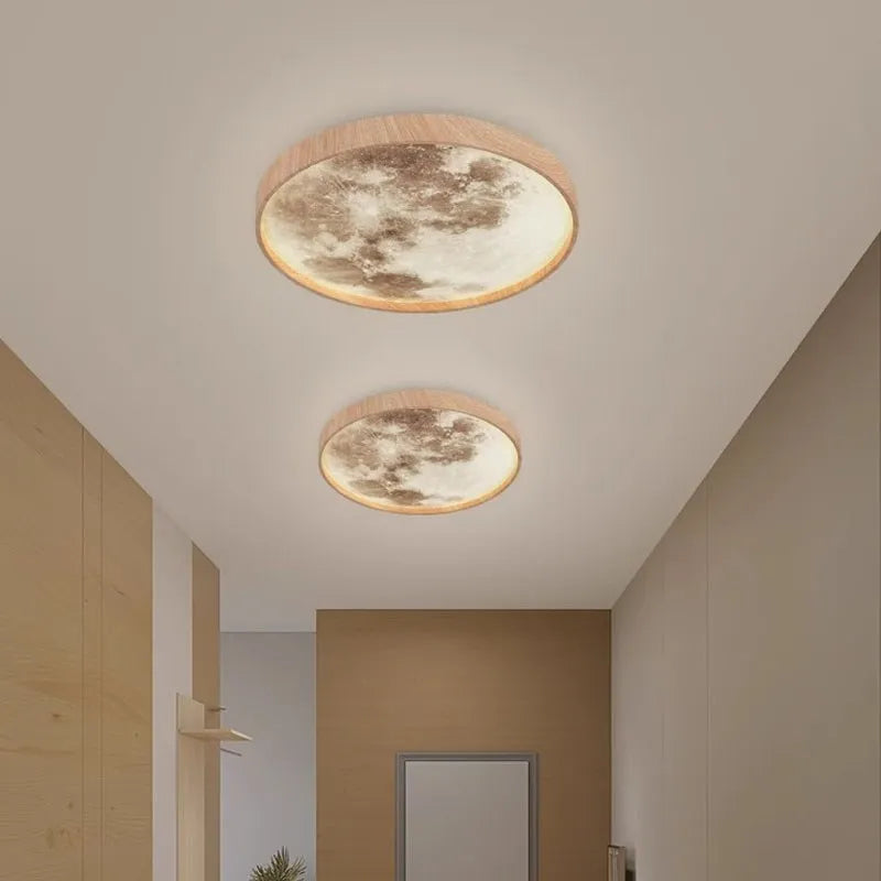 Plafonnier LED nordique en forme de lune en bois