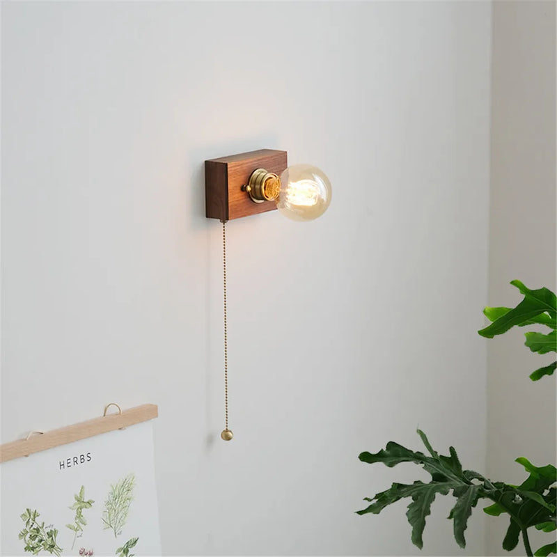 applique murale vintage en noyer edison avec interrupteur à tirette