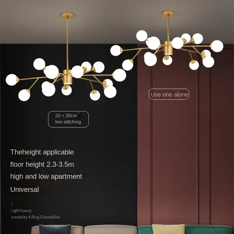 lustre nordique à led avec boule de verre pour luminaires suspendus