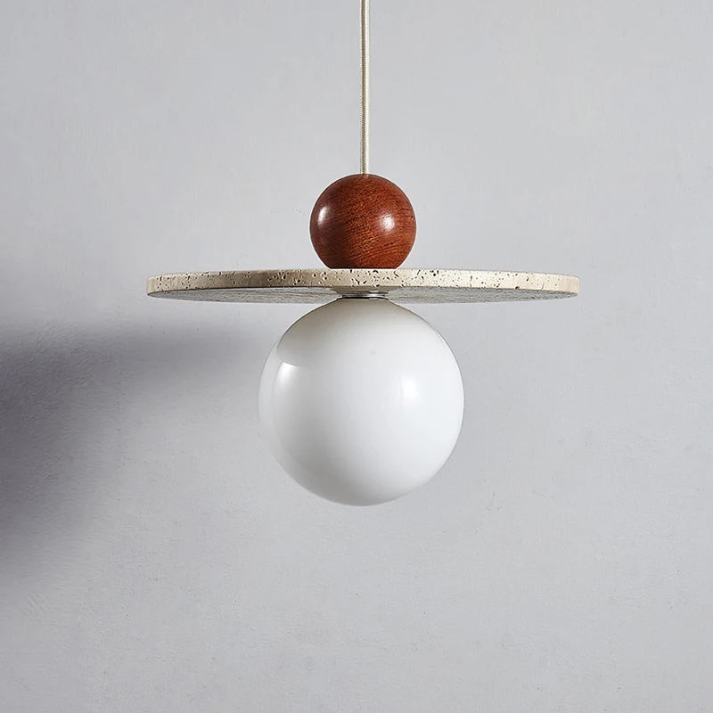 lustre rond en pierre et bois pour diverses utilisations