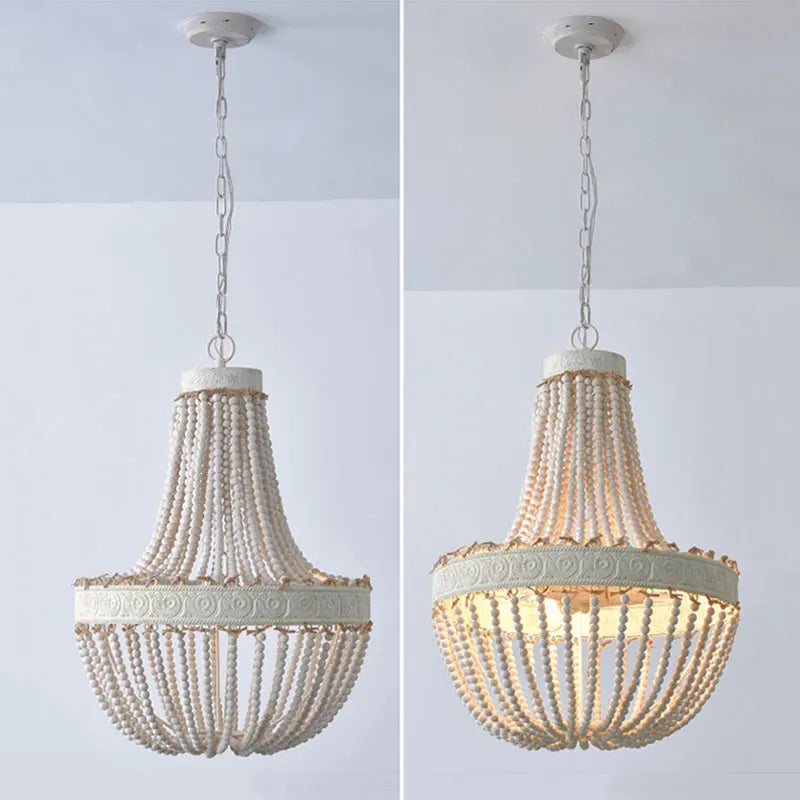 lustre vintage en bois perle style campagne américaine