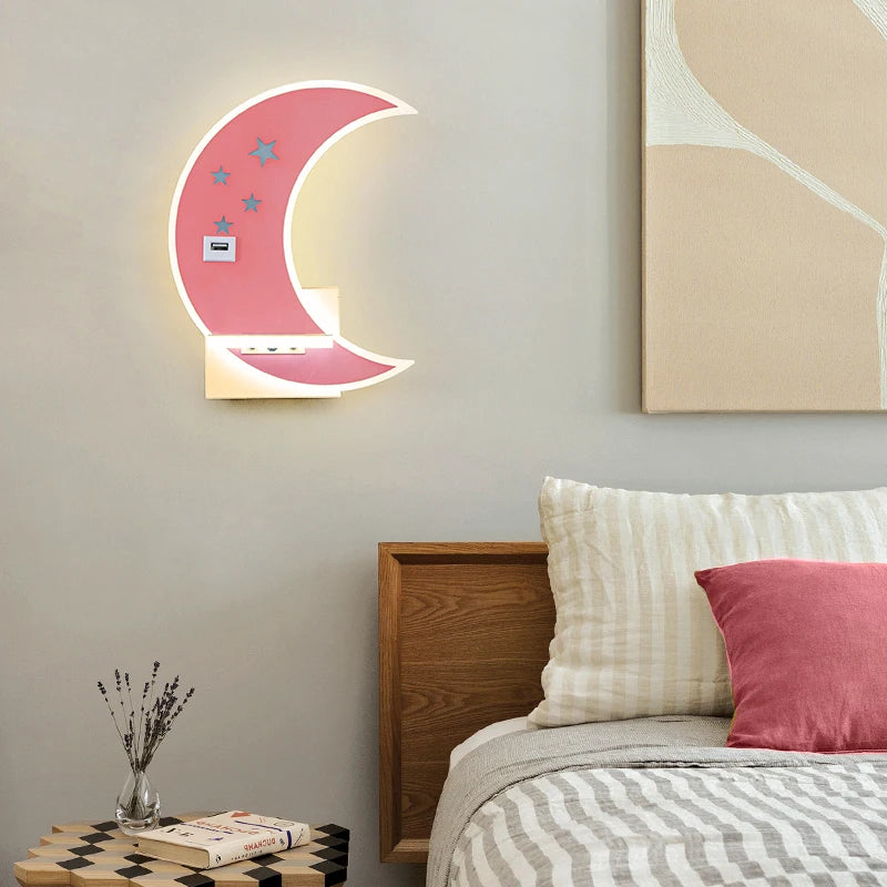 applique murale led lune design moderne minimaliste avec chargeur usb